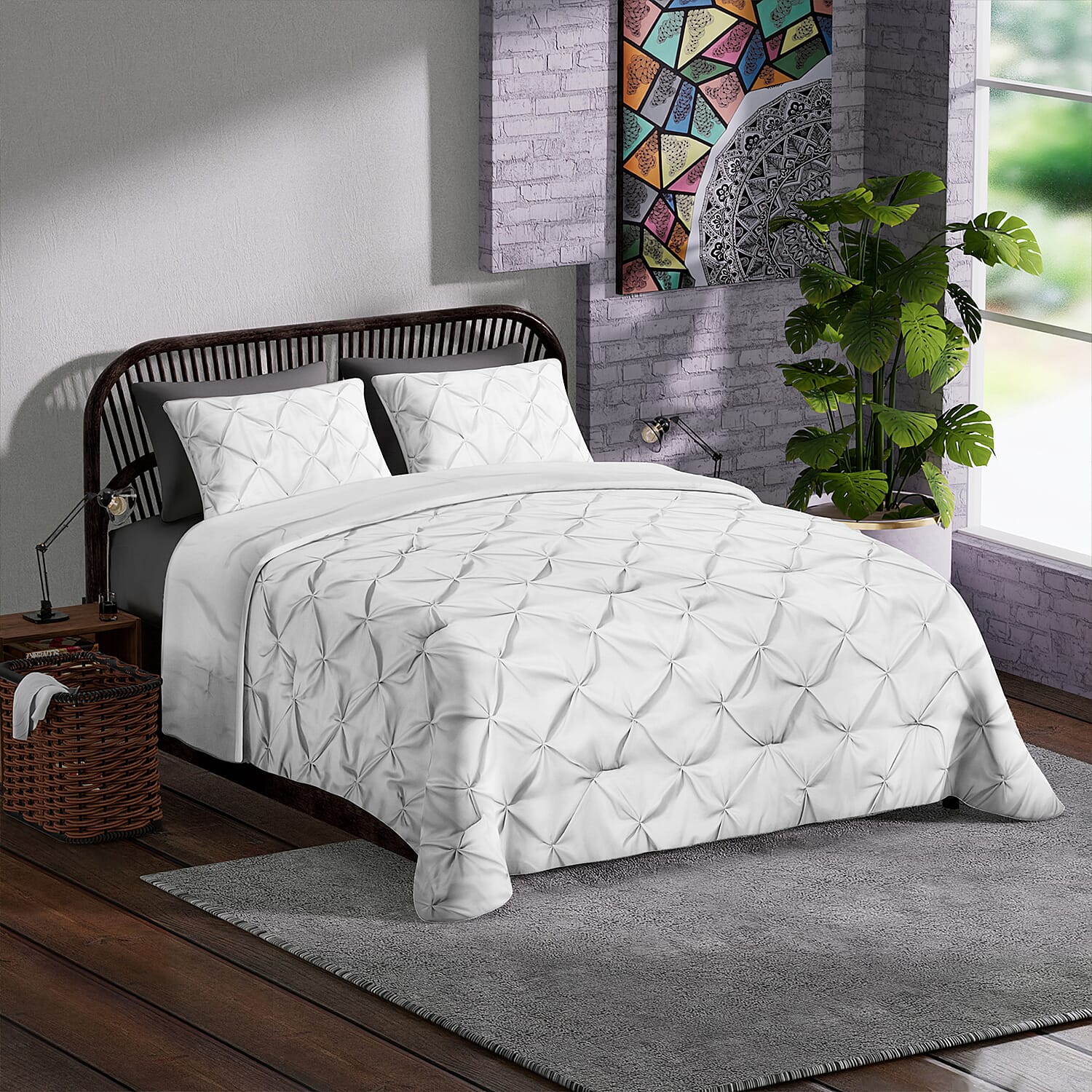 Oxford Closeout - 3 Piece Set - Pleated Comforter with 2 Pillow Cases  - White 7283123 0