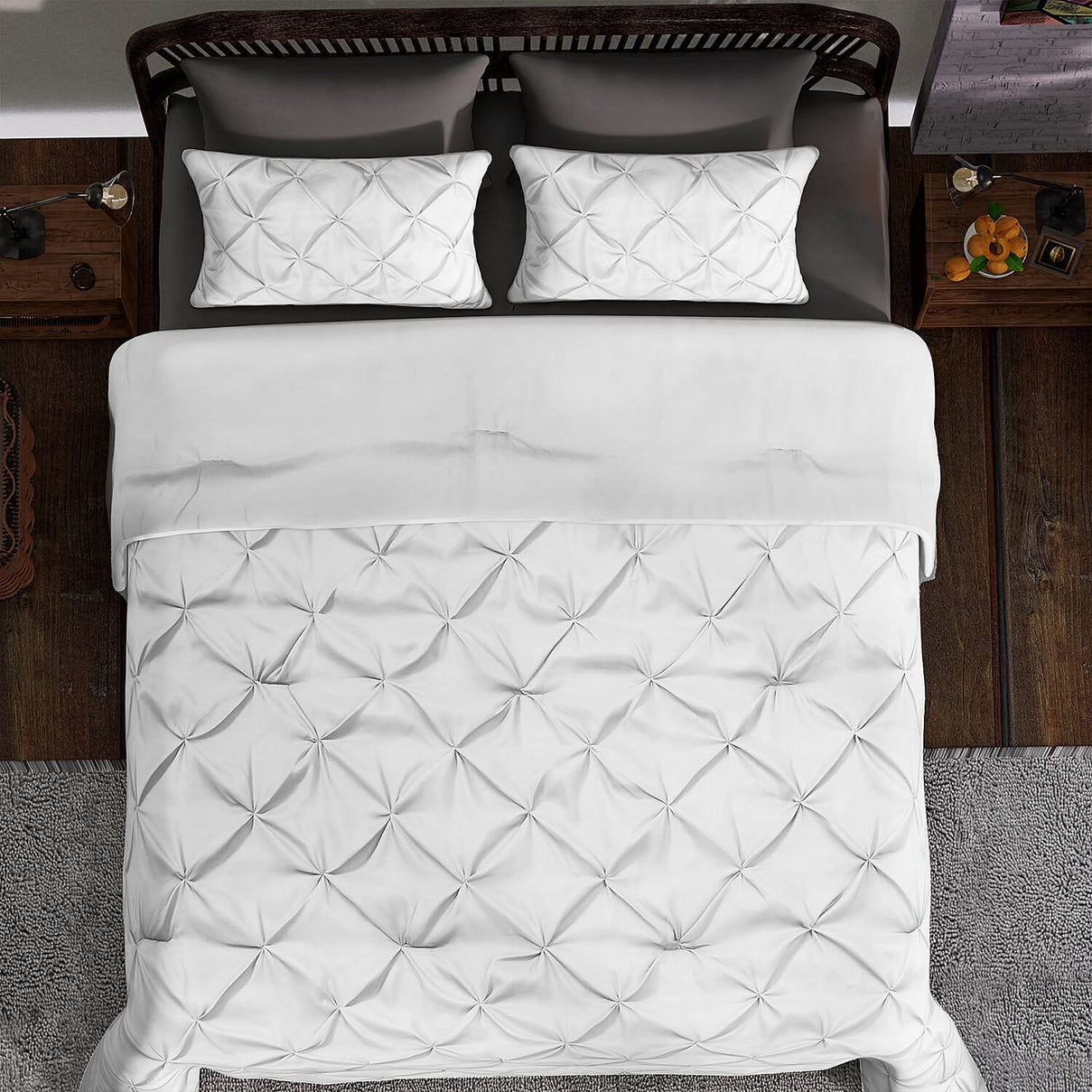 Oxford Closeout - 3 Piece Set - Pleated Comforter with 2 Pillow Cases  - White 7283123 2