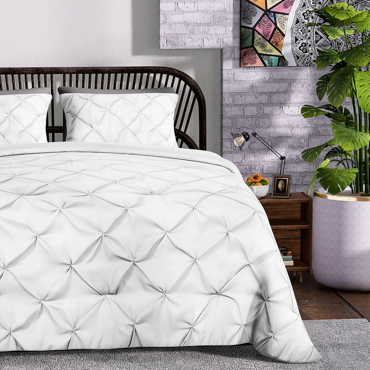 Oxford Closeout - 3 Piece Set - Pleated Comforter with 2 Pillow Cases  - White 7283123 3