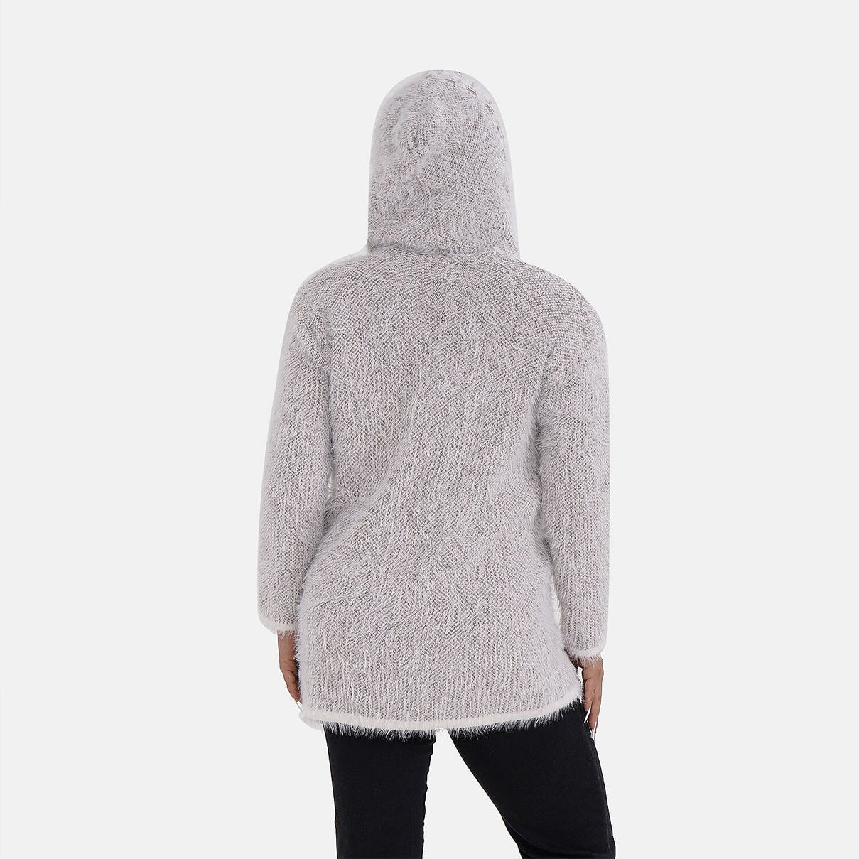 Greek Key Pattern Winter Hoodie Coatigan (One Size Upto 22) - Brown 7487570 2