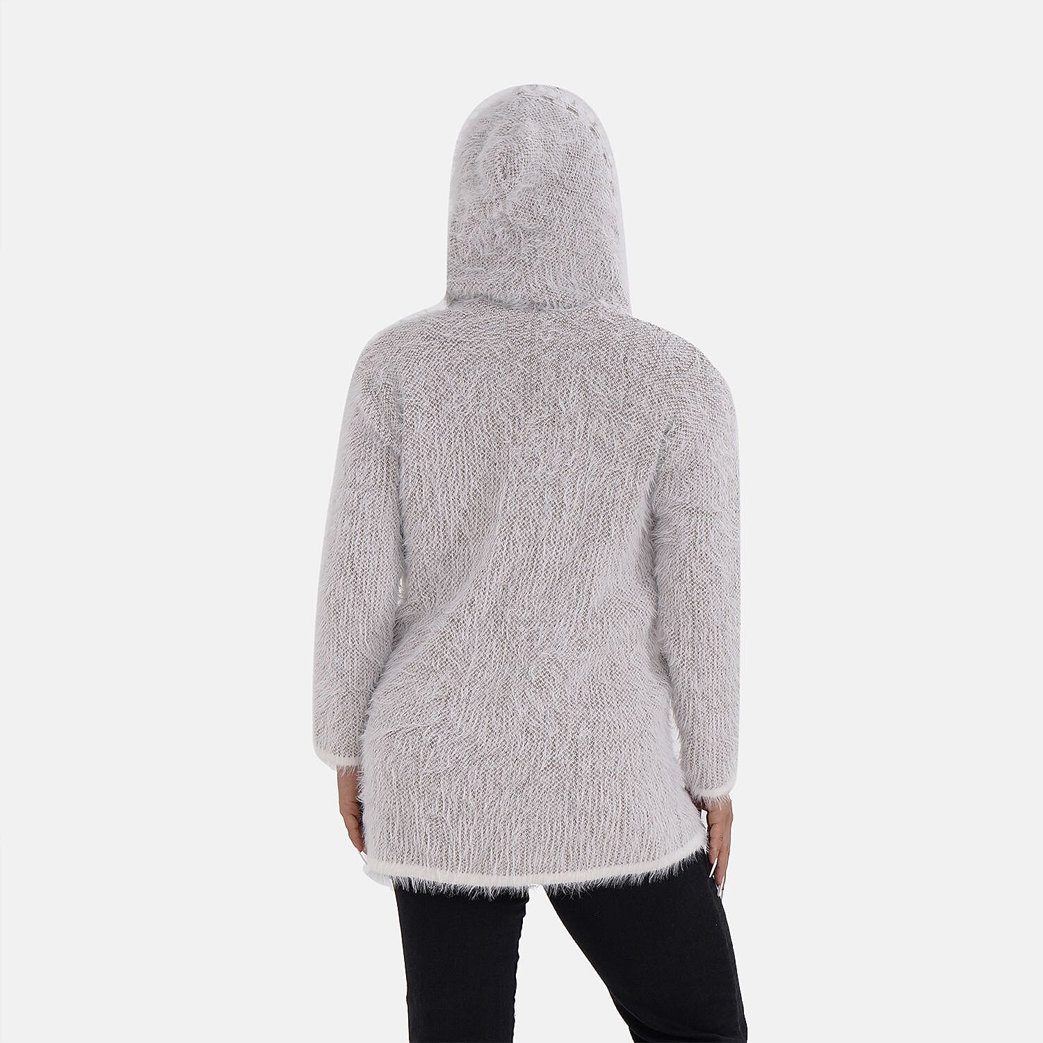 Greek Key Pattern Winter Hoodie Coatigan (One Size Upto 22) - Brown 7487570 2