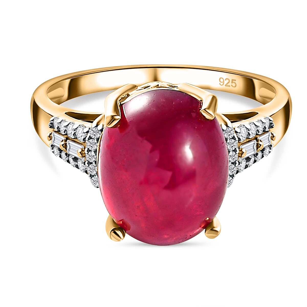 African Ruby &amp; Moissanite Ring in 18K Vermeil Yellow Gold Plated Sterling Silver 8.00 Ct 7508802 0