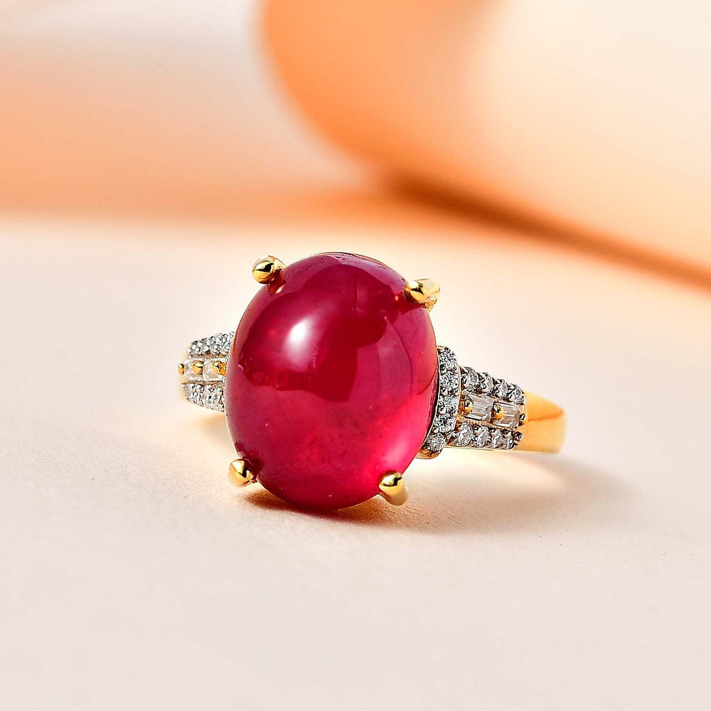 African Ruby & Moissanite Ring in 18K Vermeil YG Plated Sterling Silver 8.00 Ct