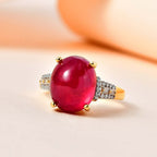 African Ruby & Moissanite Ring in 18K Vermeil YG Plated Sterling Silver 8.00 Ct