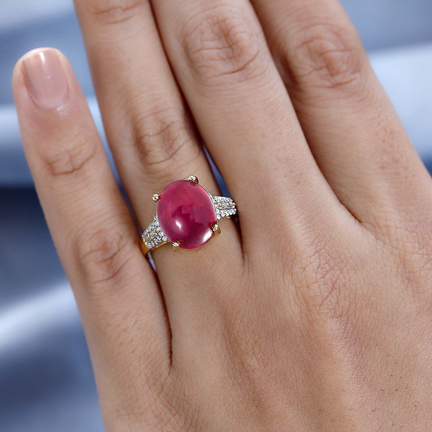 African Ruby &amp; Moissanite Ring in 18K Vermeil Yellow Gold Plated Sterling Silver 8.00 Ct 7508802 2