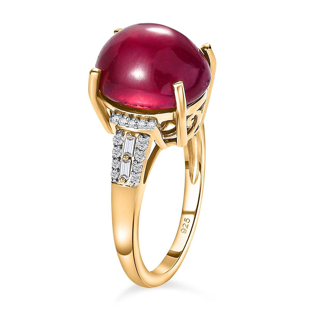 African Ruby & Moissanite Ring in 18K Vermeil YG Plated Sterling Silver 8.00 Ct