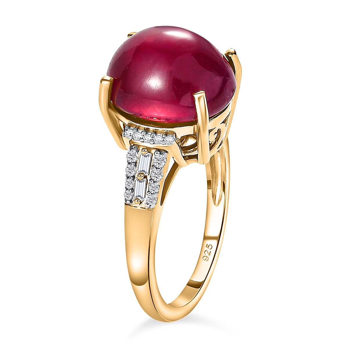 African Ruby &amp; Moissanite Ring in 18K Vermeil Yellow Gold Plated Sterling Silver 8.00 Ct 7508802 3