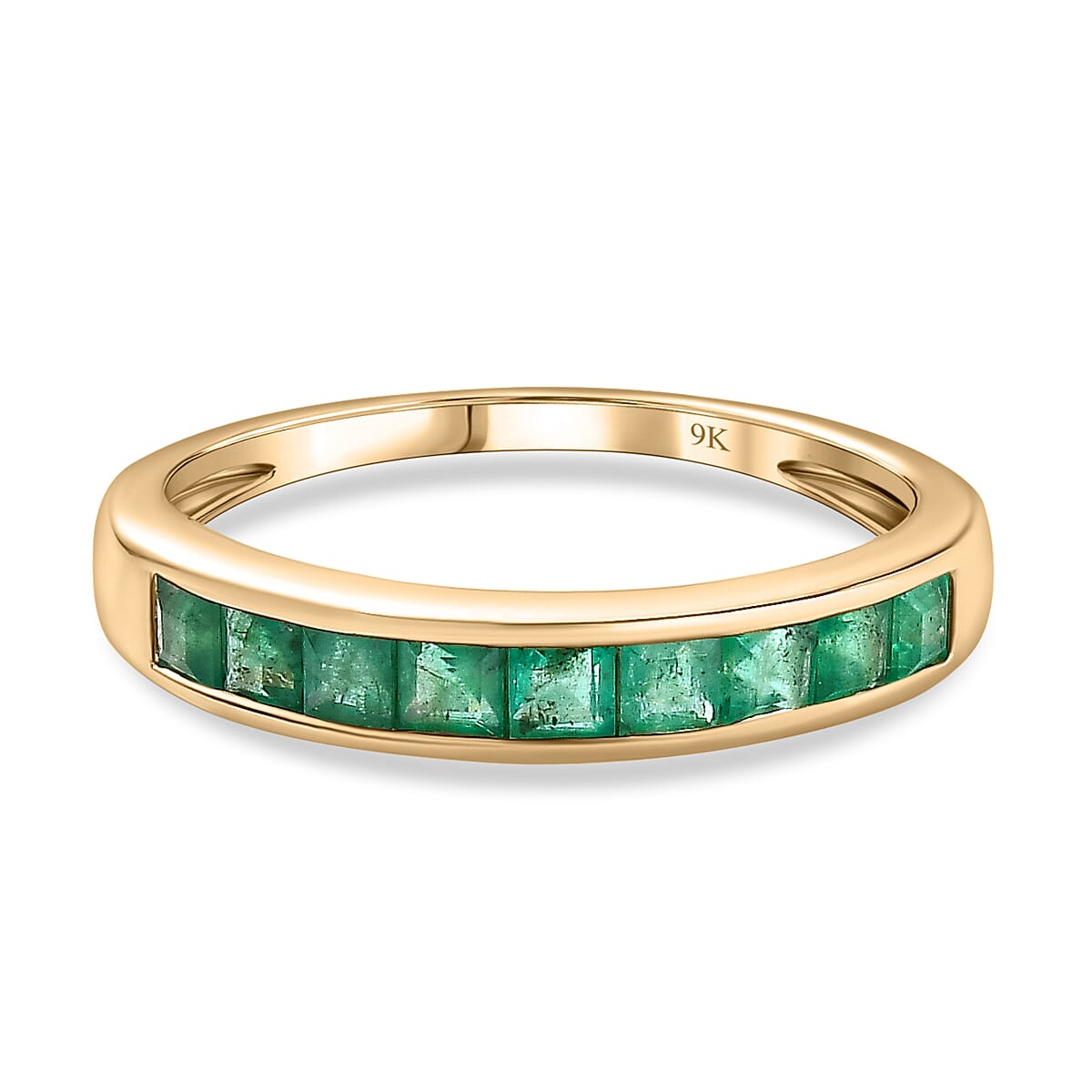 Collectors Edition- 9K Yellow Gold AAA Kagem Zambian Emerald Wedding Band Ring 7536450 0