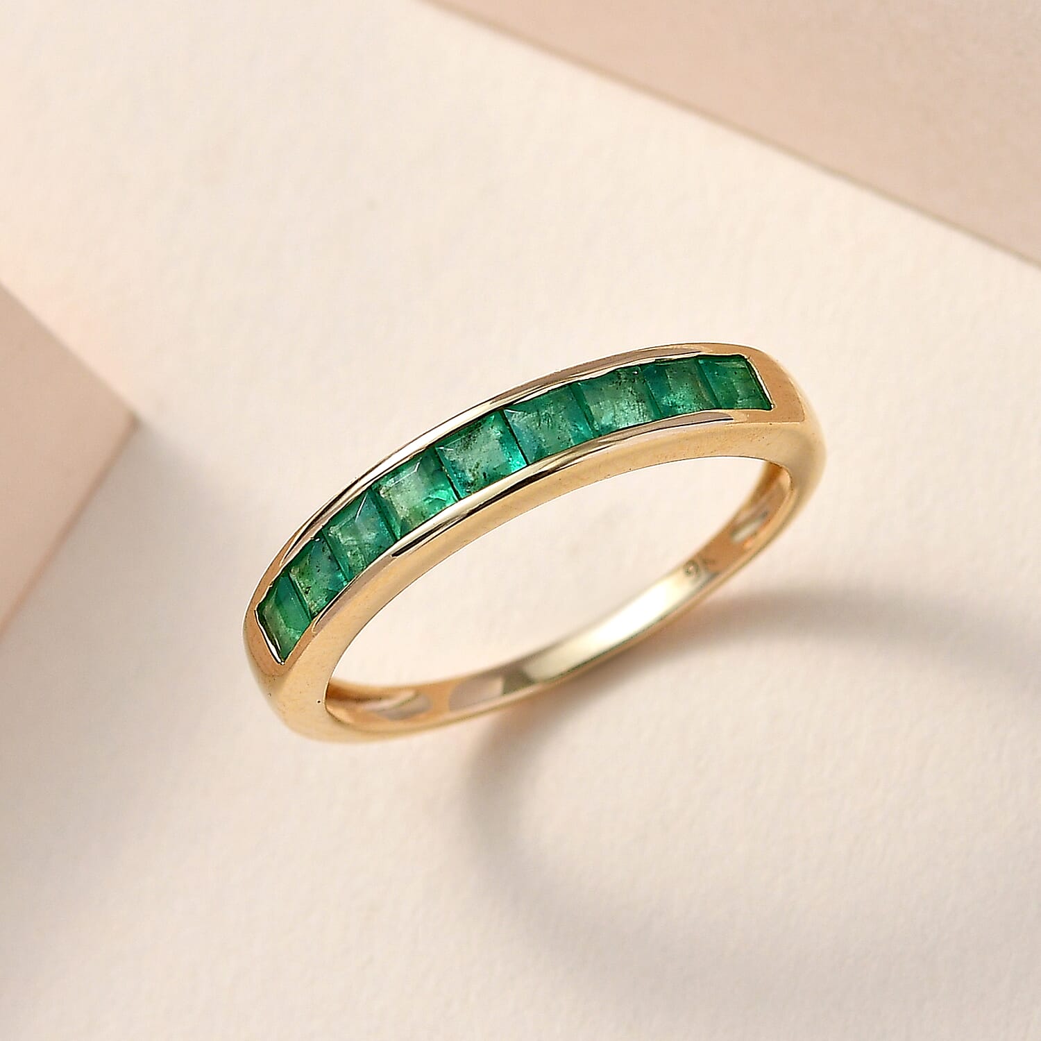 Collectors Edition- 9K Yellow Gold AAA Kagem Zambian Emerald Wedding Band Ring 7536450 1