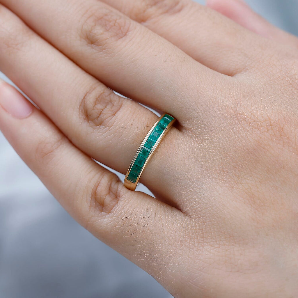 9K Yellow Gold AAA Premium Emerald Band Ring