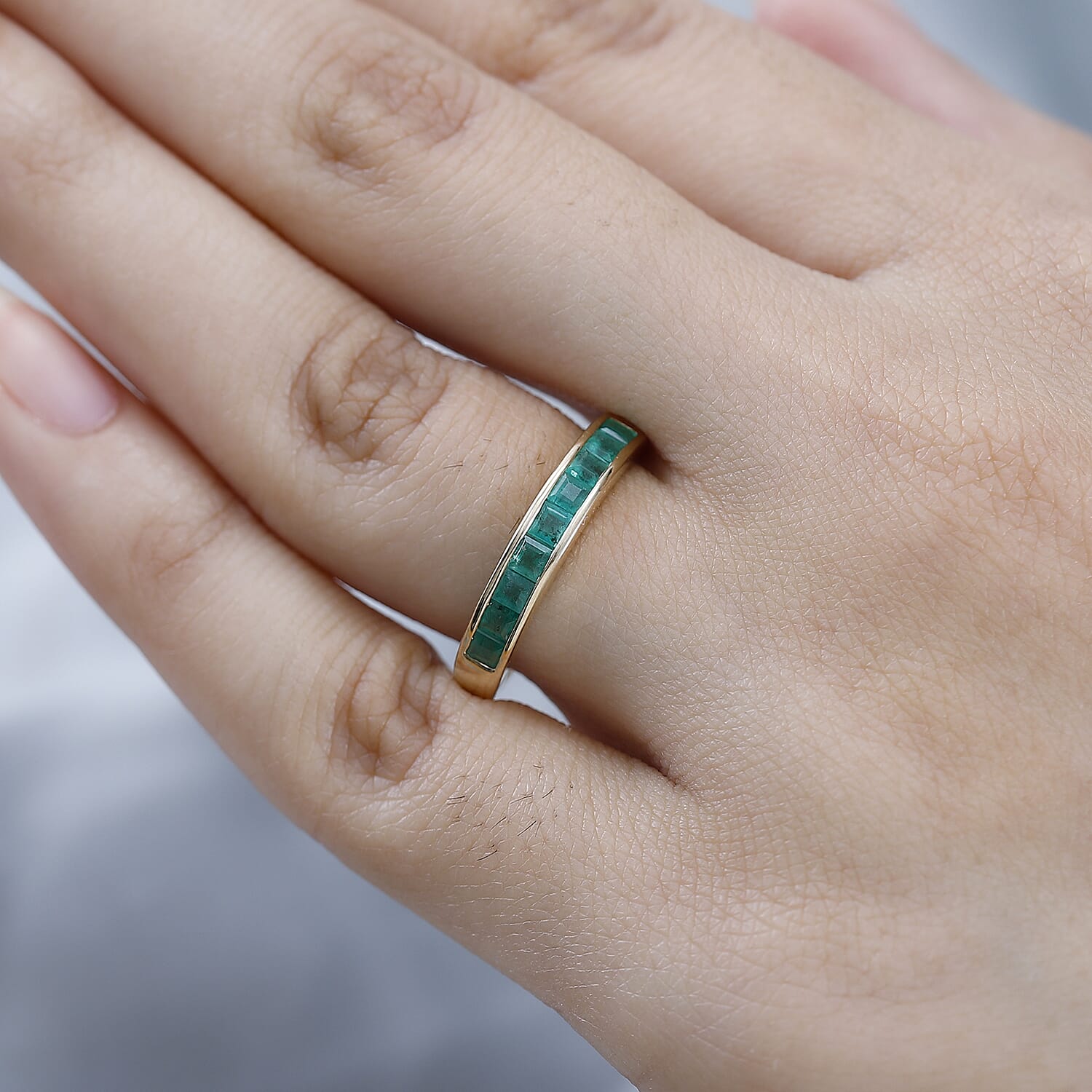 Collectors Edition- 9K Yellow Gold AAA Kagem Zambian Emerald Wedding Band Ring 7536450 2