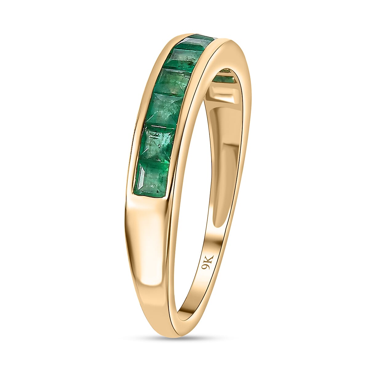 Collectors Edition- 9K Yellow Gold AAA Kagem Zambian Emerald Wedding Band Ring 7536450 3