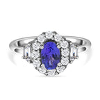 Tanzanite & Natural Zircon Ring in Rhodium Overlay Sterling Silver 1.00 Ct.