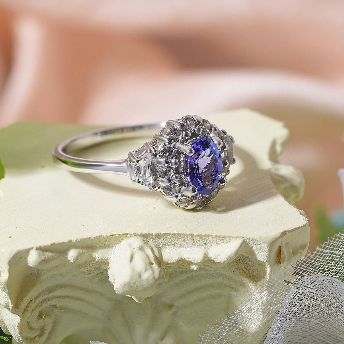 Tanzanite &amp; Natural Zircon Ring in Rhodium Overlay Sterling Silver 1.00 Ct. 7538789 1