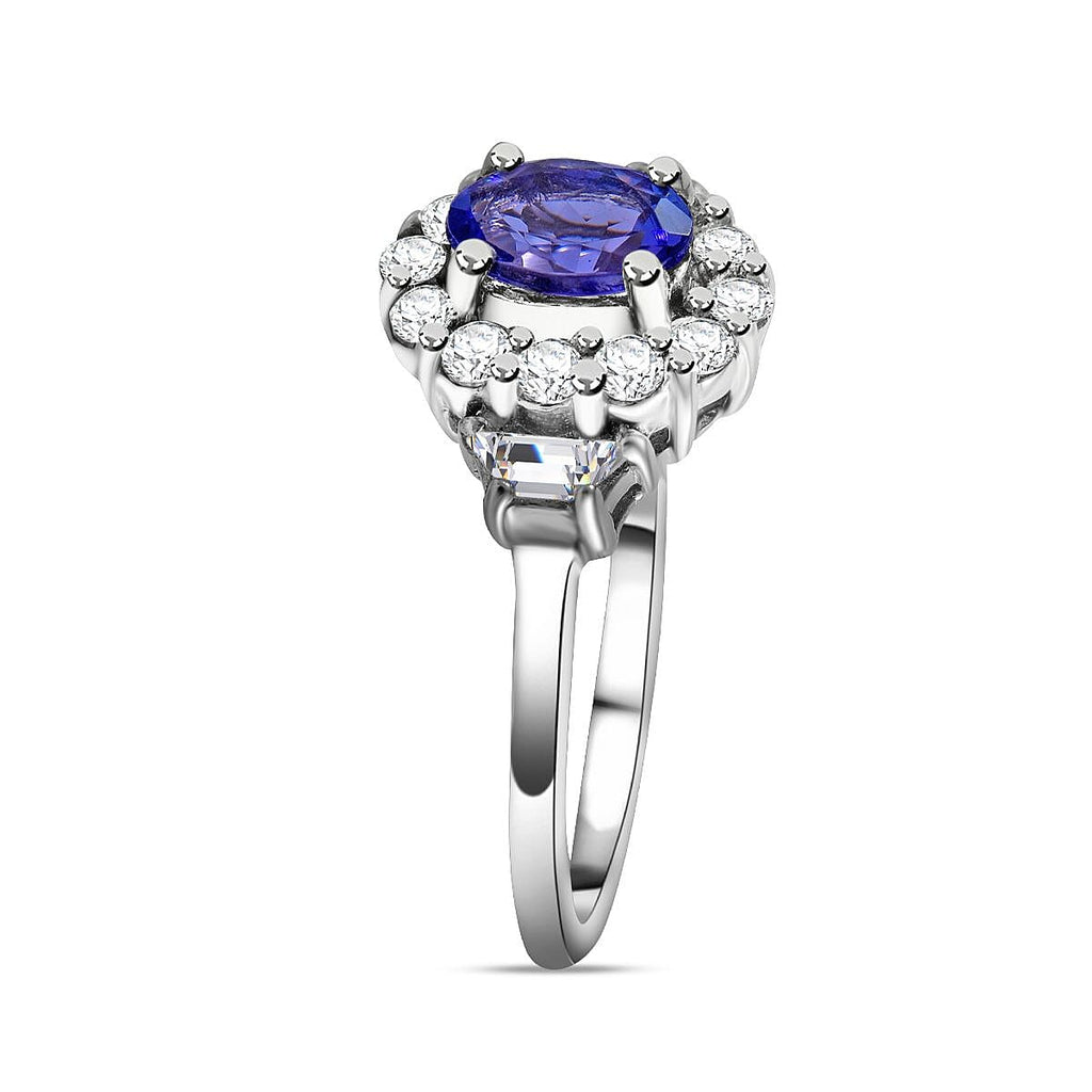 Tanzanite & Natural Zircon Ring in Rhodium Overlay Sterling Silver 1.00 Ct.