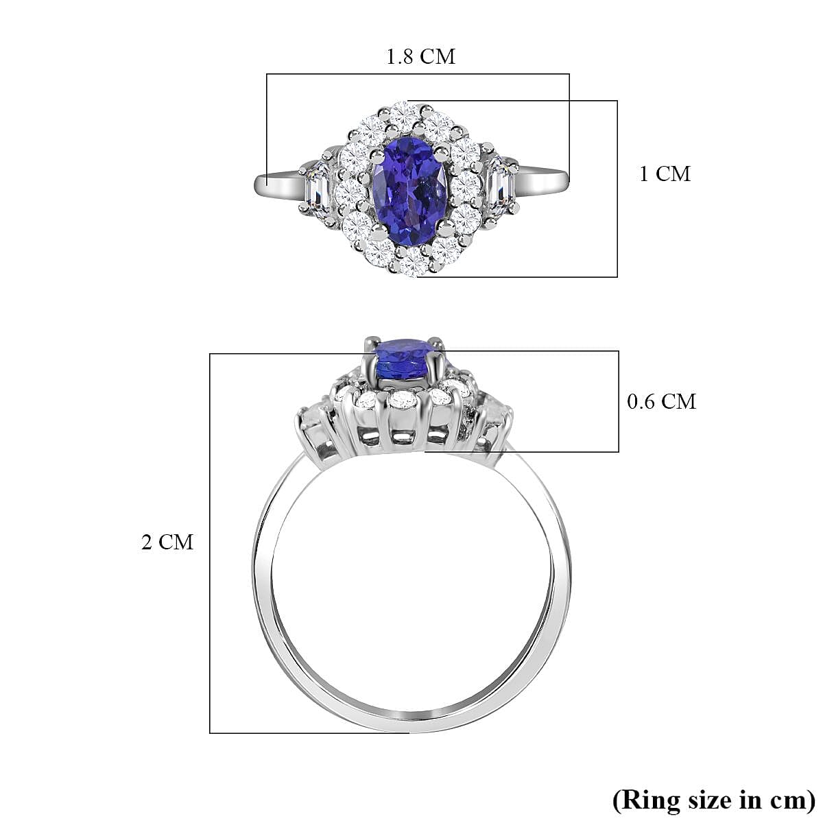 Tanzanite &amp; Natural Zircon Ring in Rhodium Overlay Sterling Silver 1.00 Ct. 7538789 5