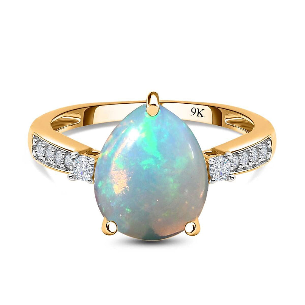 9K Yellow Gold Ethiopian Welo Opal & Moissanite Ring 2.12 Ct.