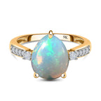 9K Yellow Gold Ethiopian Welo Opal & Moissanite Ring 2.12 Ct.