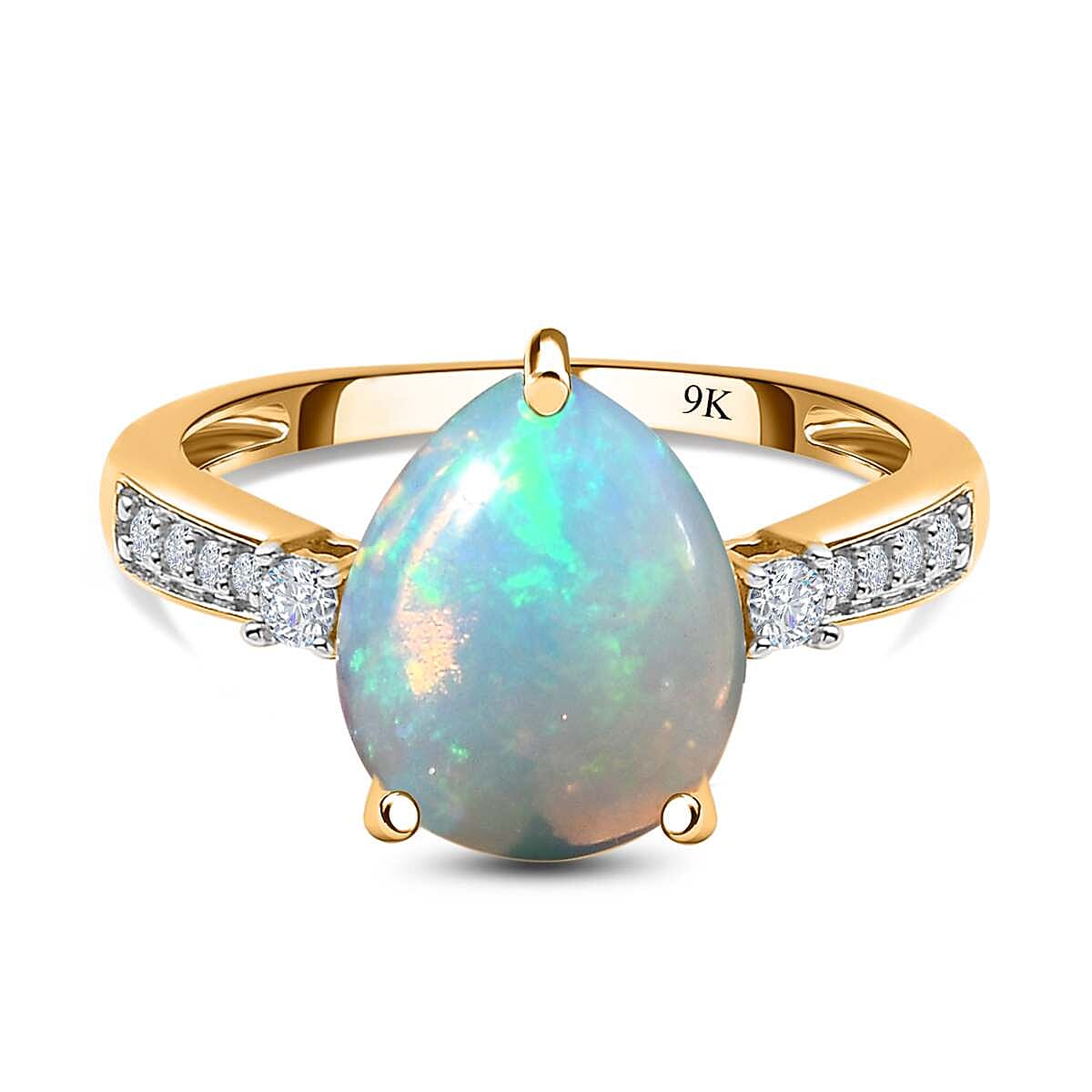 Ethiopian Welo Opal and Moissanite Ring in 9K Yellow Gold 7545914 0