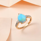 9K Yellow Gold Ethiopian Welo Opal & Moissanite Ring 2.12 Ct.