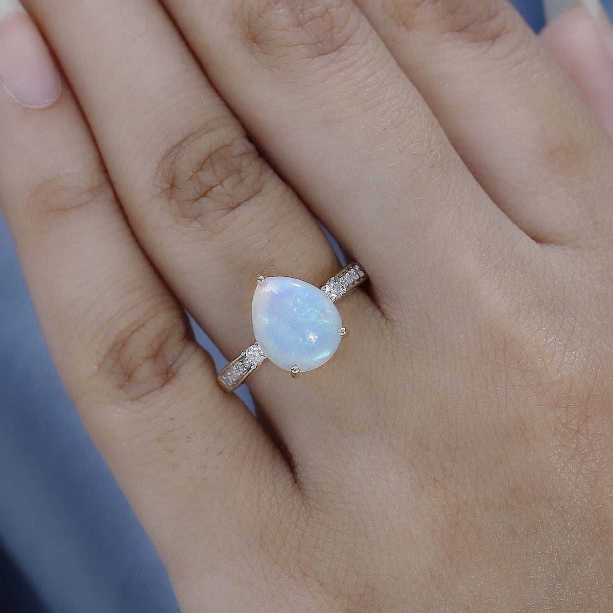 Ethiopian Welo Opal and Moissanite Ring in 9K Yellow Gold 7545914 2