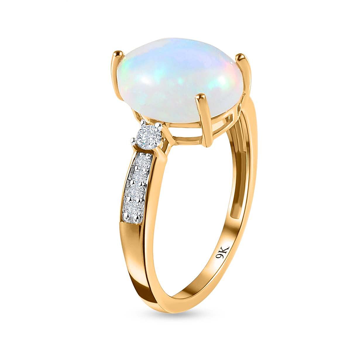 Ethiopian Welo Opal and Moissanite Ring in 9K Yellow Gold 7545914 3