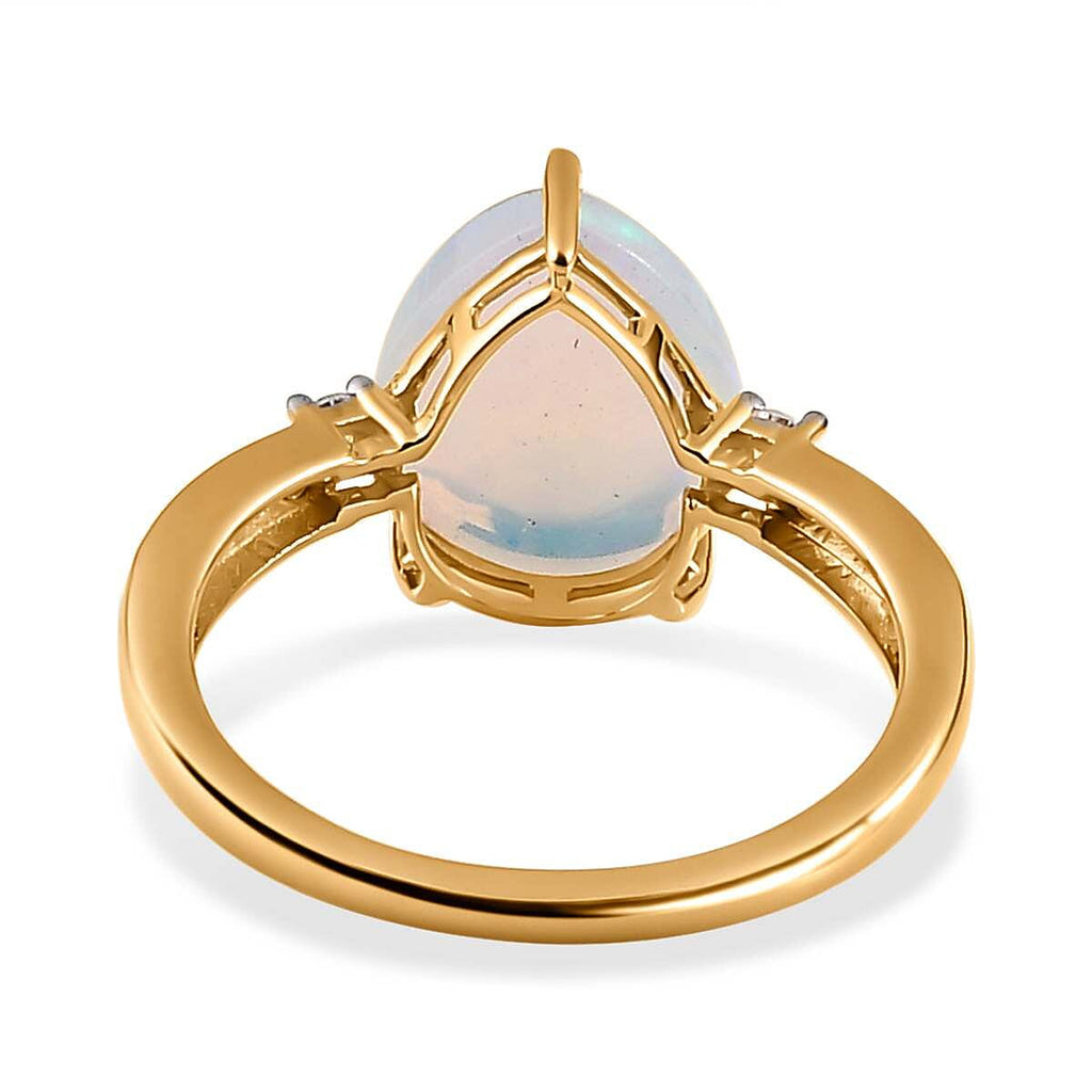 9K Yellow Gold Ethiopian Welo Opal & Moissanite Ring 2.12 Ct.