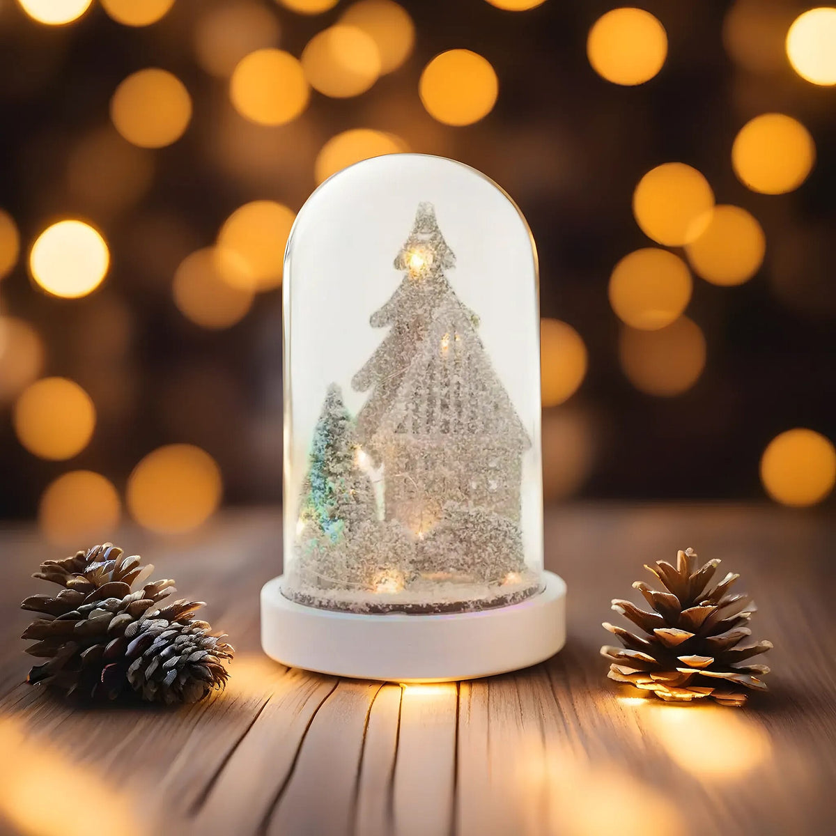 Snowy House and Tree Scene Light Up Dome - White 7551771 2