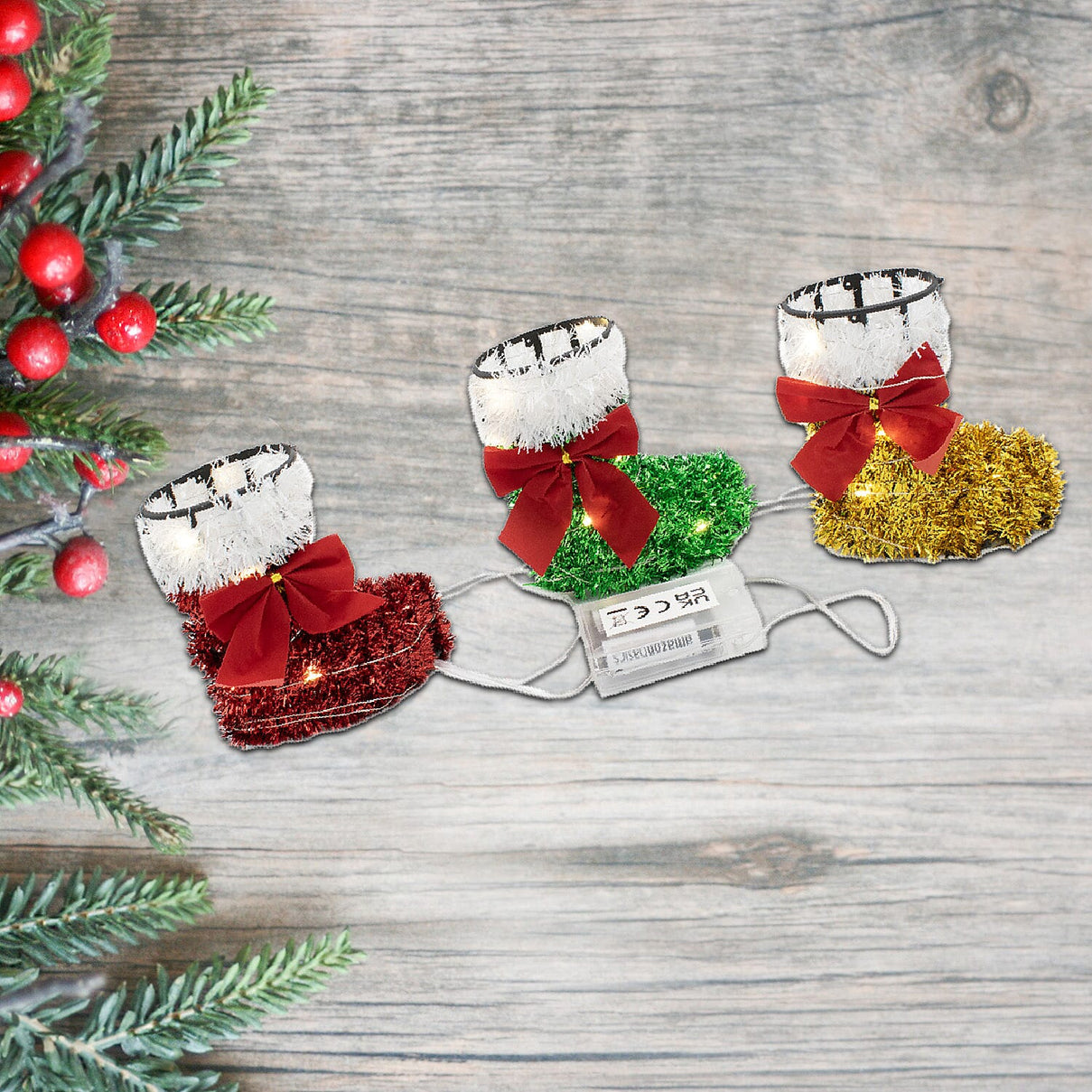 Set of 3 Stocking Christmas Lights (Battery Operated) - Multi 7551891 1