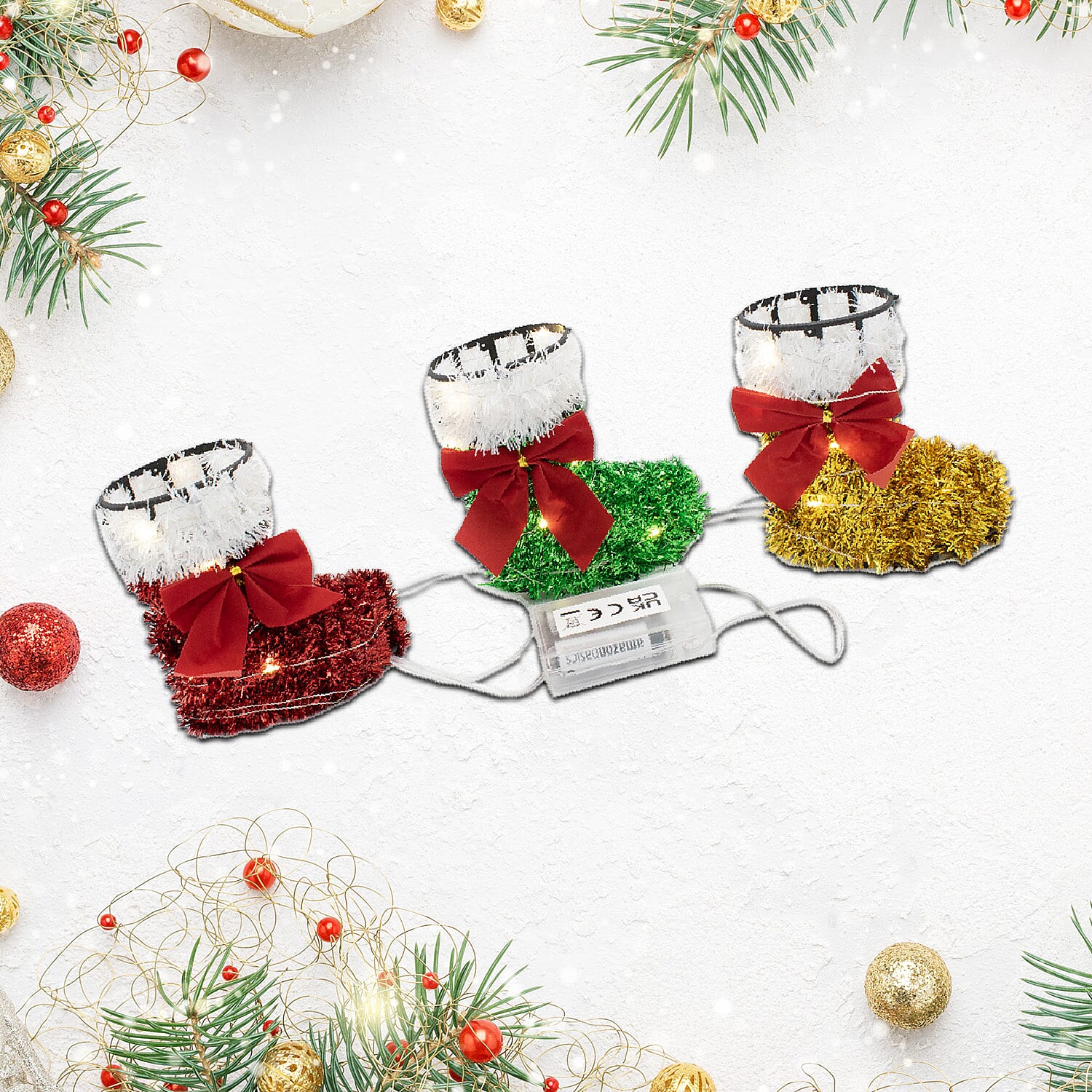 Set of 3 Stocking Christmas Lights (Battery Operated) - Multi 7551891 2
