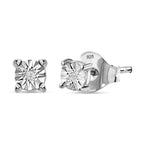 No Brand  White Diamond  Solitaire Stud Push Post Earring in Platinum Overlay Sterling Silver 0.01 ct,  Silver Wt. 11.9 Gms  0.012  Ct.