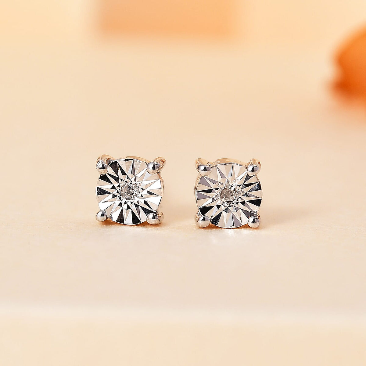 No Brand  White Diamond  Solitaire Stud Push Post Earring in Platinum Overlay Sterling Silver 0.01 ct,  Silver Wt. 11.9 Gms  0.012  Ct. 7556654 2
