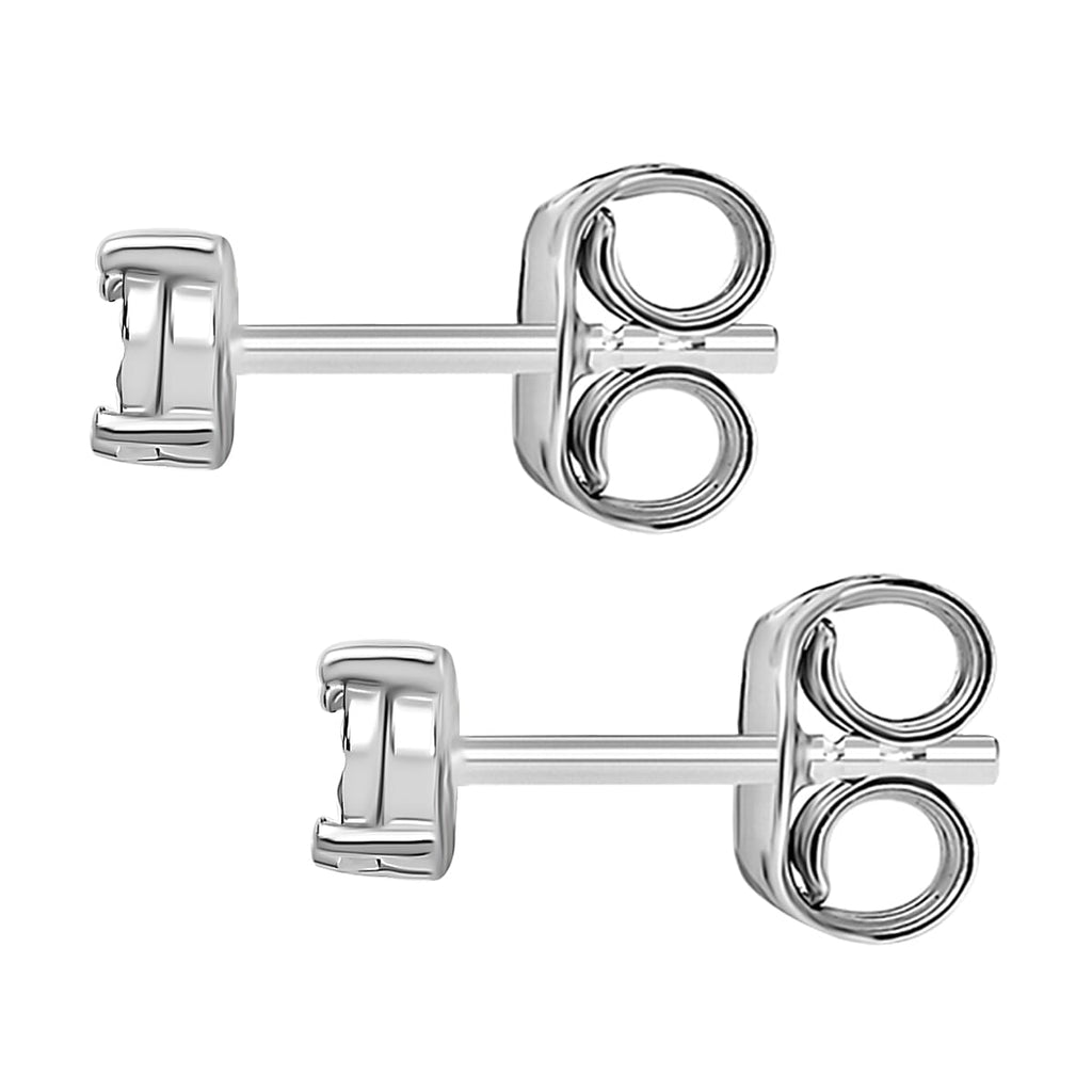 No Brand  White Diamond  Solitaire Stud Push Post Earring in Platinum Overlay Sterling Silver 0.01 ct,  Silver Wt. 11.9 Gms  0.012  Ct.