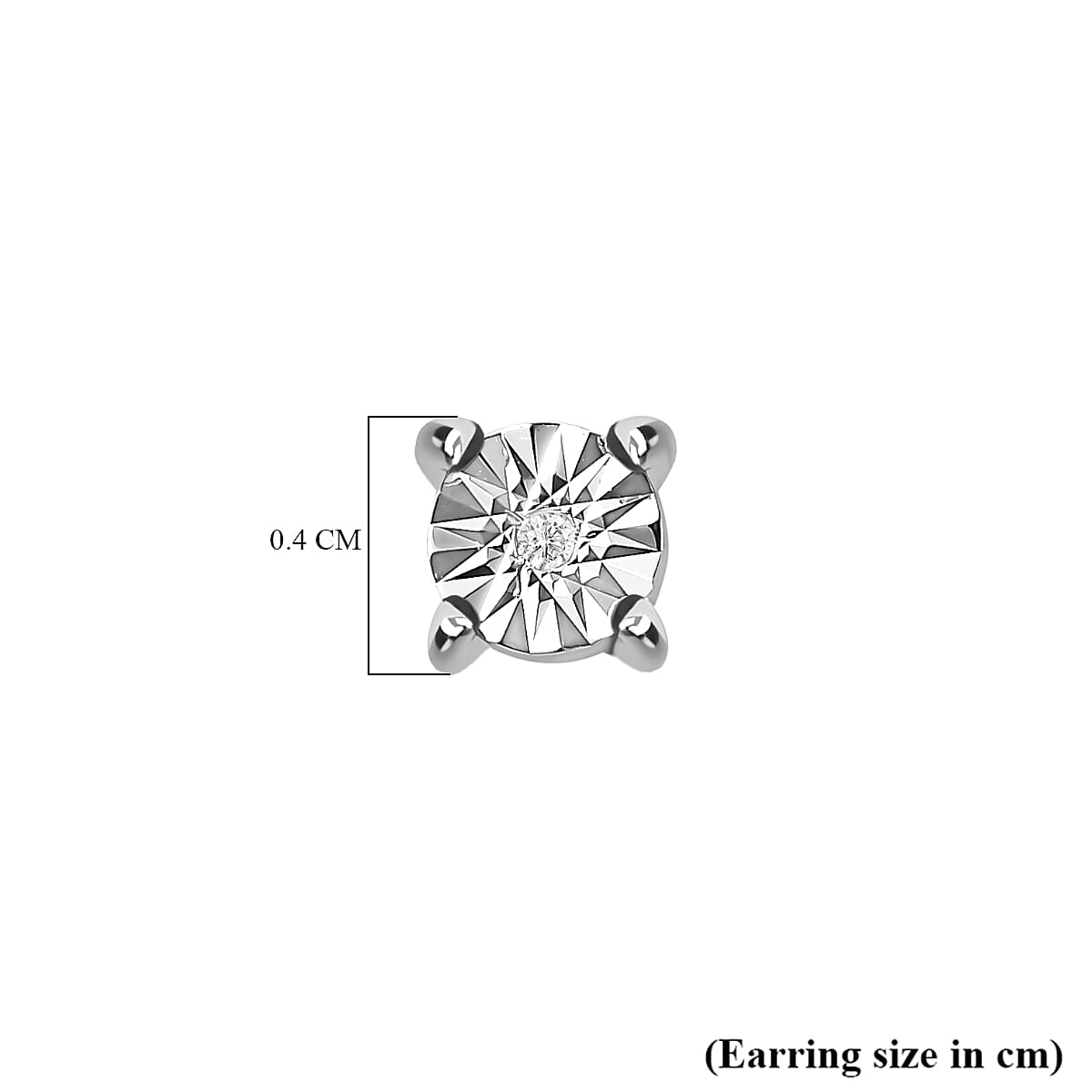 No Brand  White Diamond  Solitaire Stud Push Post Earring in Platinum Overlay Sterling Silver 0.01 ct,  Silver Wt. 11.9 Gms  0.012  Ct. 7556654 6