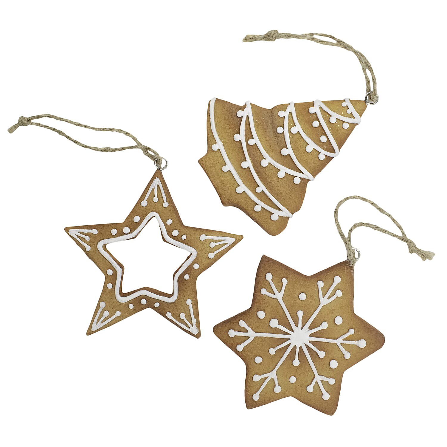Set of 3 Hanging Gingerbread Christmas Tree Decor Ornaments - Rose Gold (Stars &amp; Bell) 7558185 0