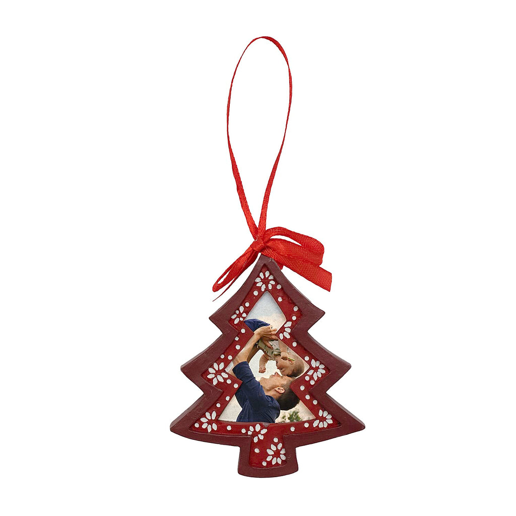 Set of 2 Hanging Christmas Photo Frame Ornaments - Red