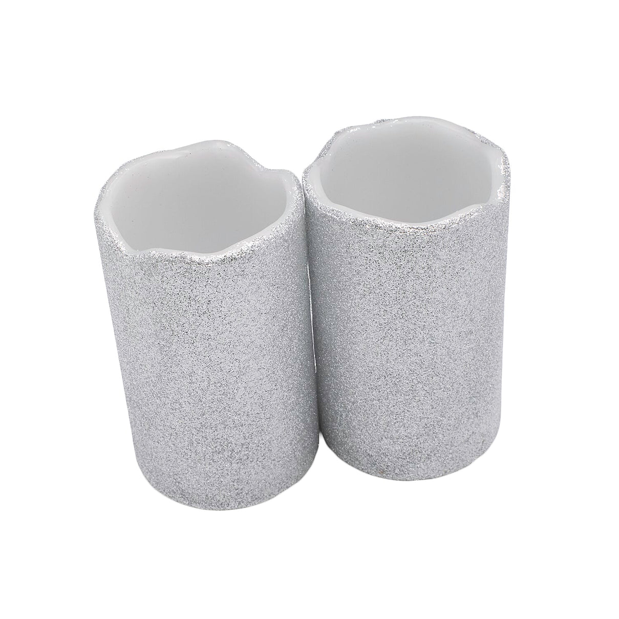 Set of 2 LED Silver Glittered Wax Candles 7559152 0