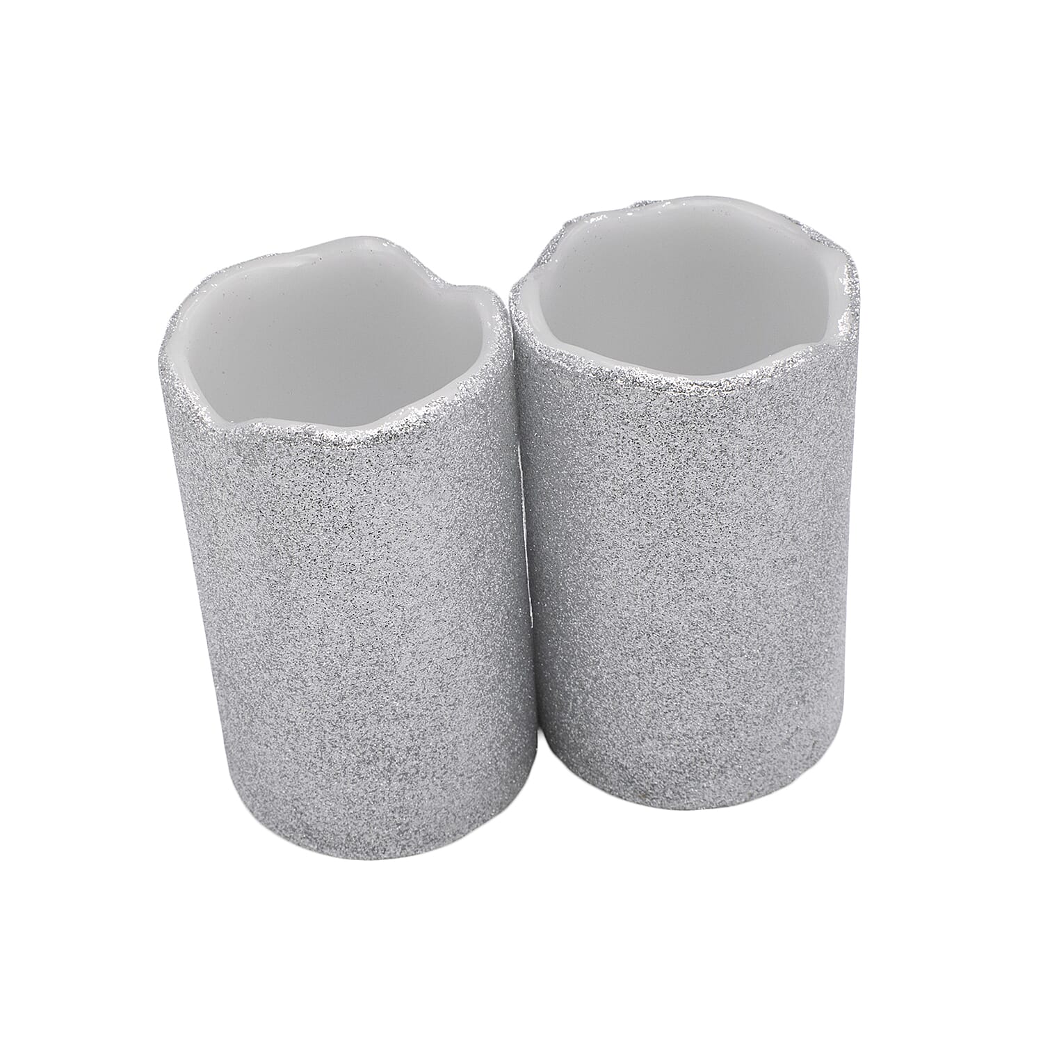 Set of 2 LED Silver Glittered Wax Candles 7559152 0