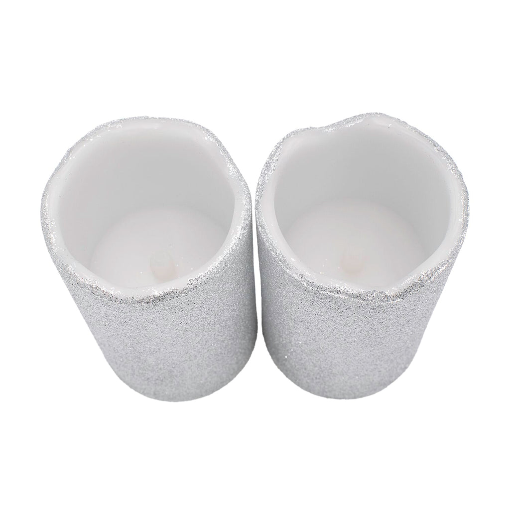 Black Friday  Deal - Set of 2 LED Glittered Wax Candles - Silver
