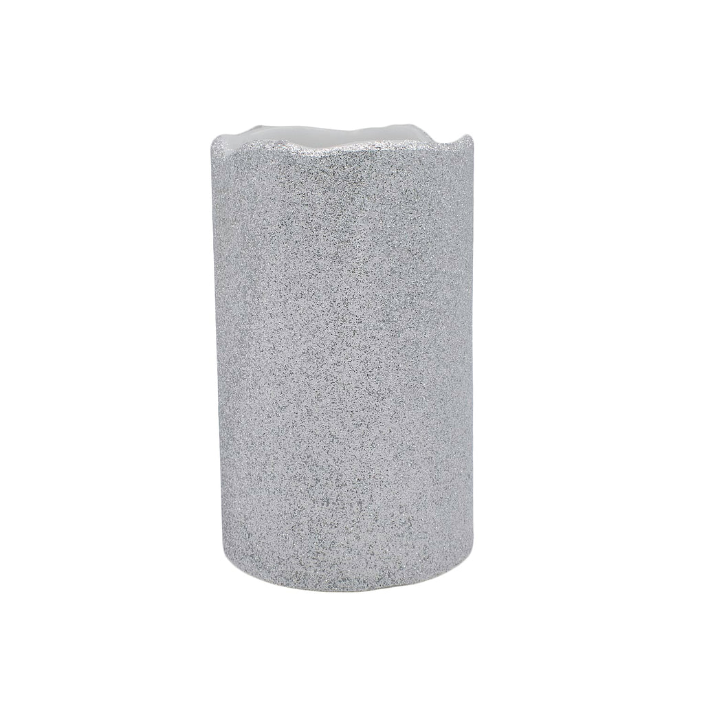 Black Friday  Deal - Set of 2 LED Glittered Wax Candles - Silver