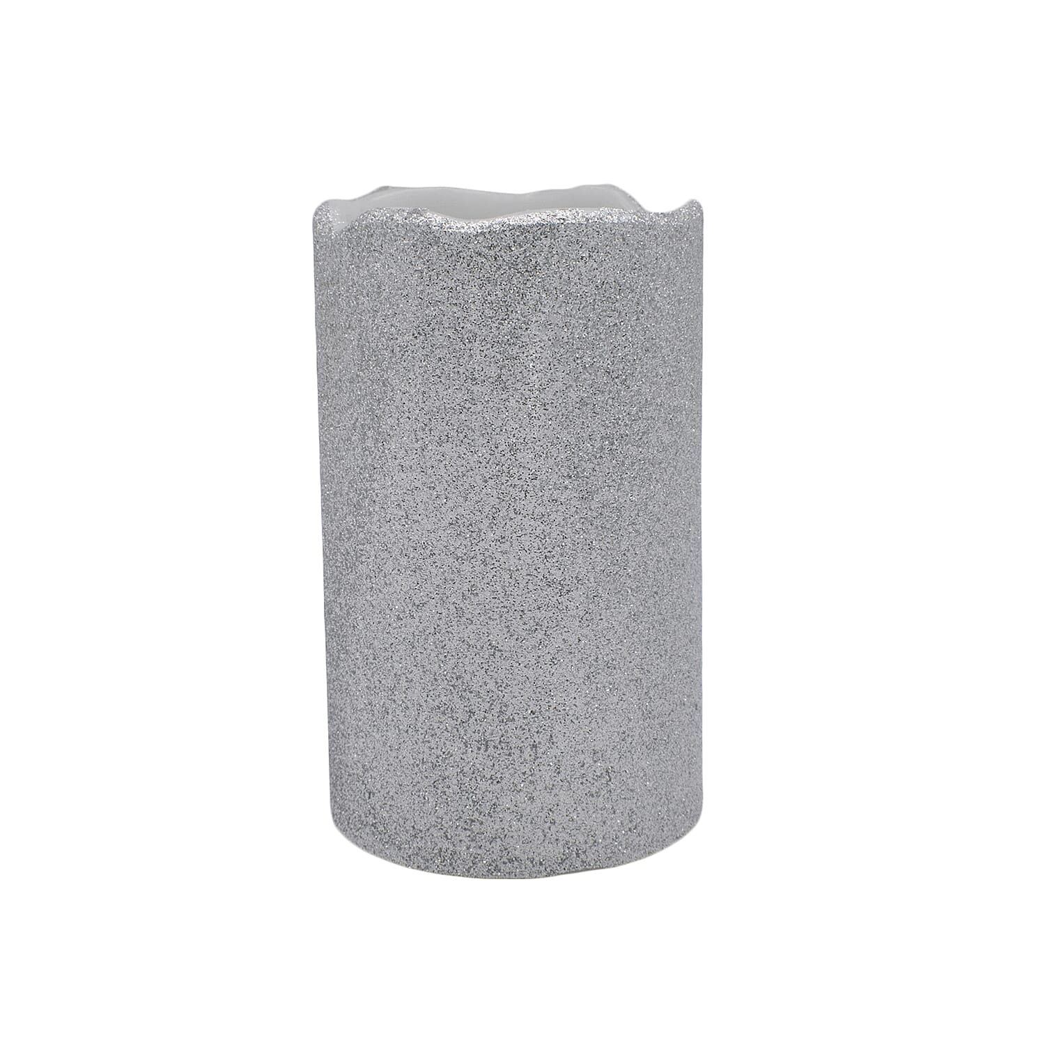 Set of 2 LED Silver Glittered Wax Candles 7559152 2