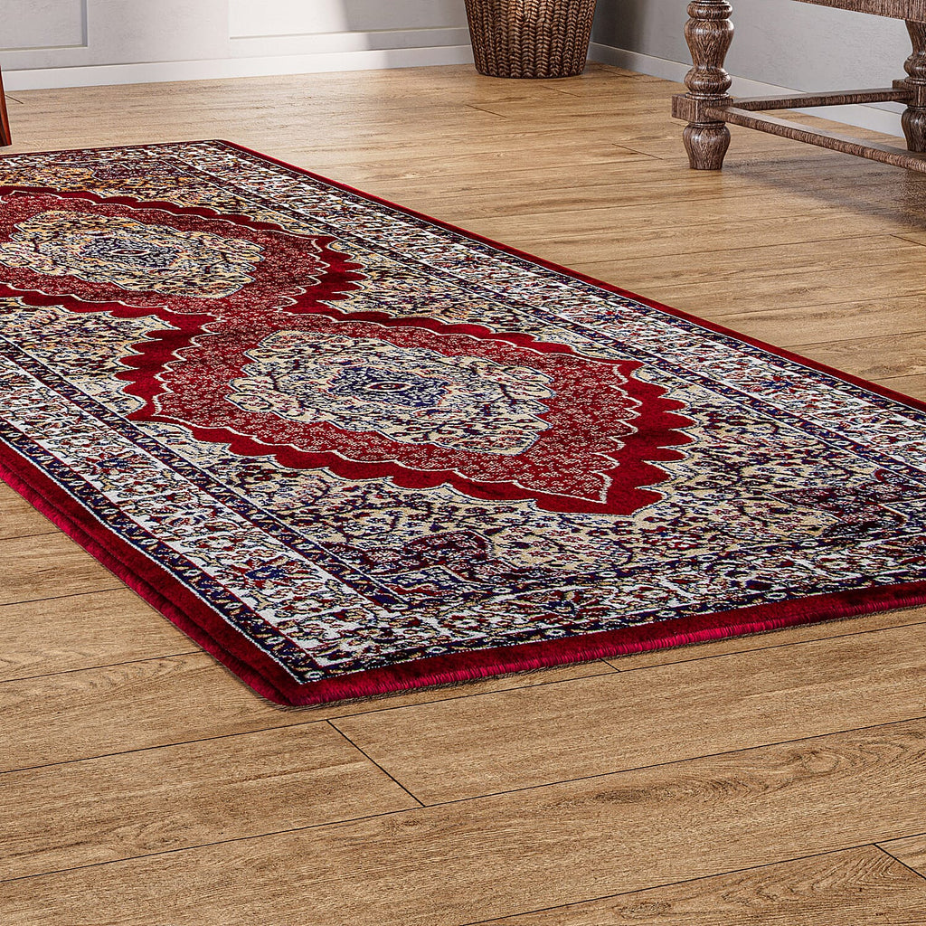 Luxurious Pile Runner with Kashmiri Print (180x66 cm) - Red - Multi