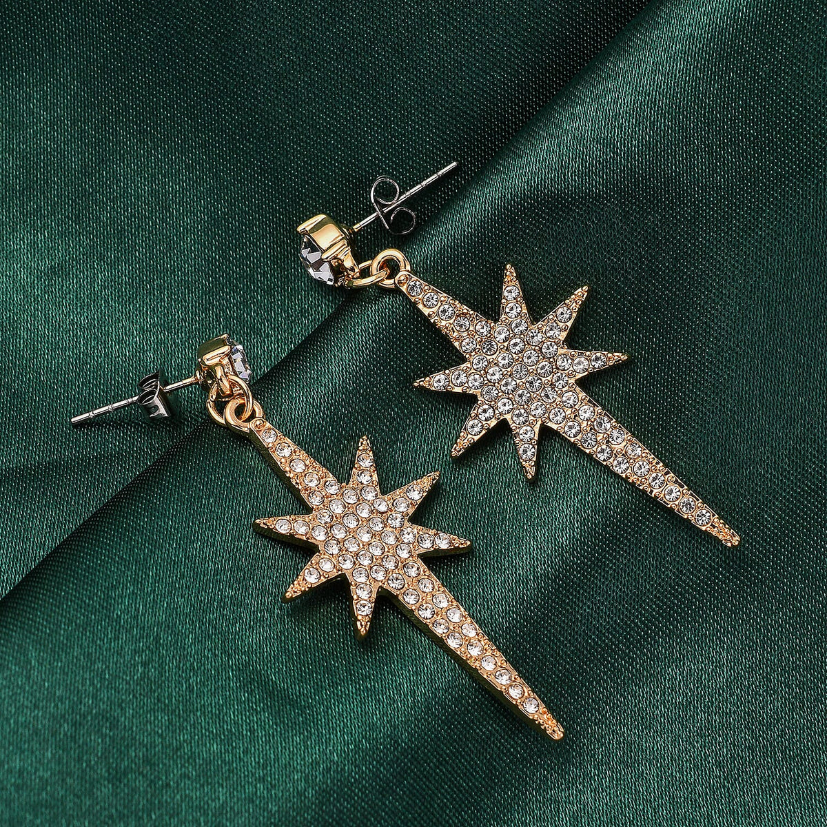 White Austrian Crystal Star Drop Earrings in Yellow Gold Tone 7561573 1