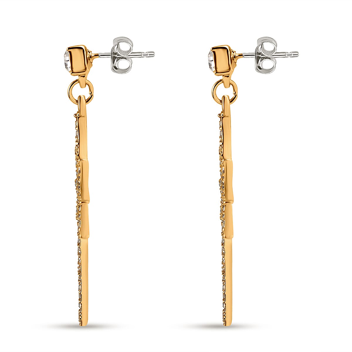 White Austrian Crystal Star Drop Earrings in Yellow Gold Tone 7561573 3