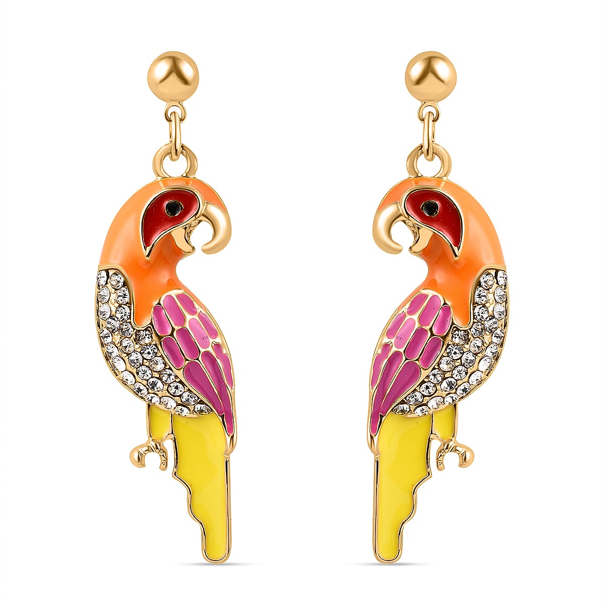 White Austrian Crystal Enamelled Parrot Earrings 7561588 0
