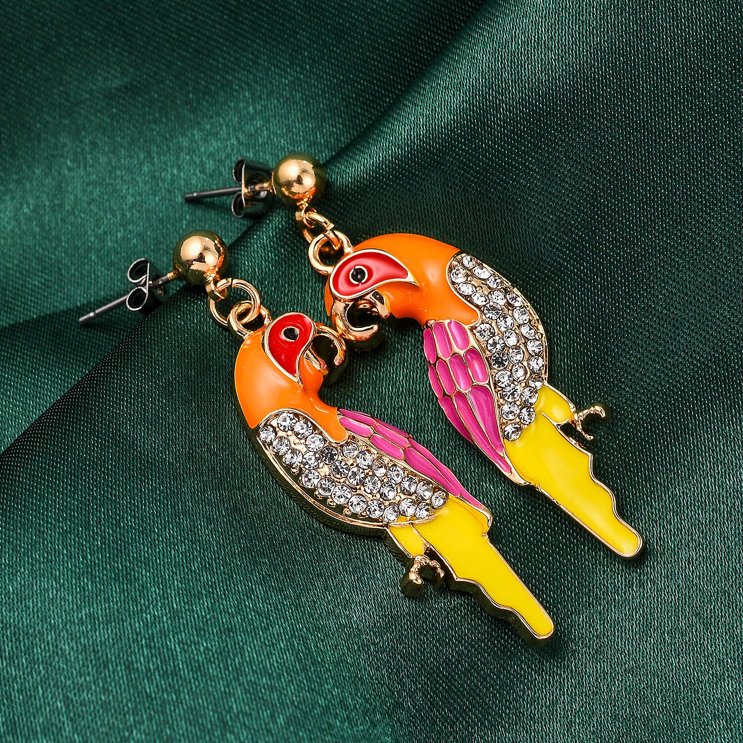 White Austrian Crystal Enamelled Parrot Earrings 7561588 2