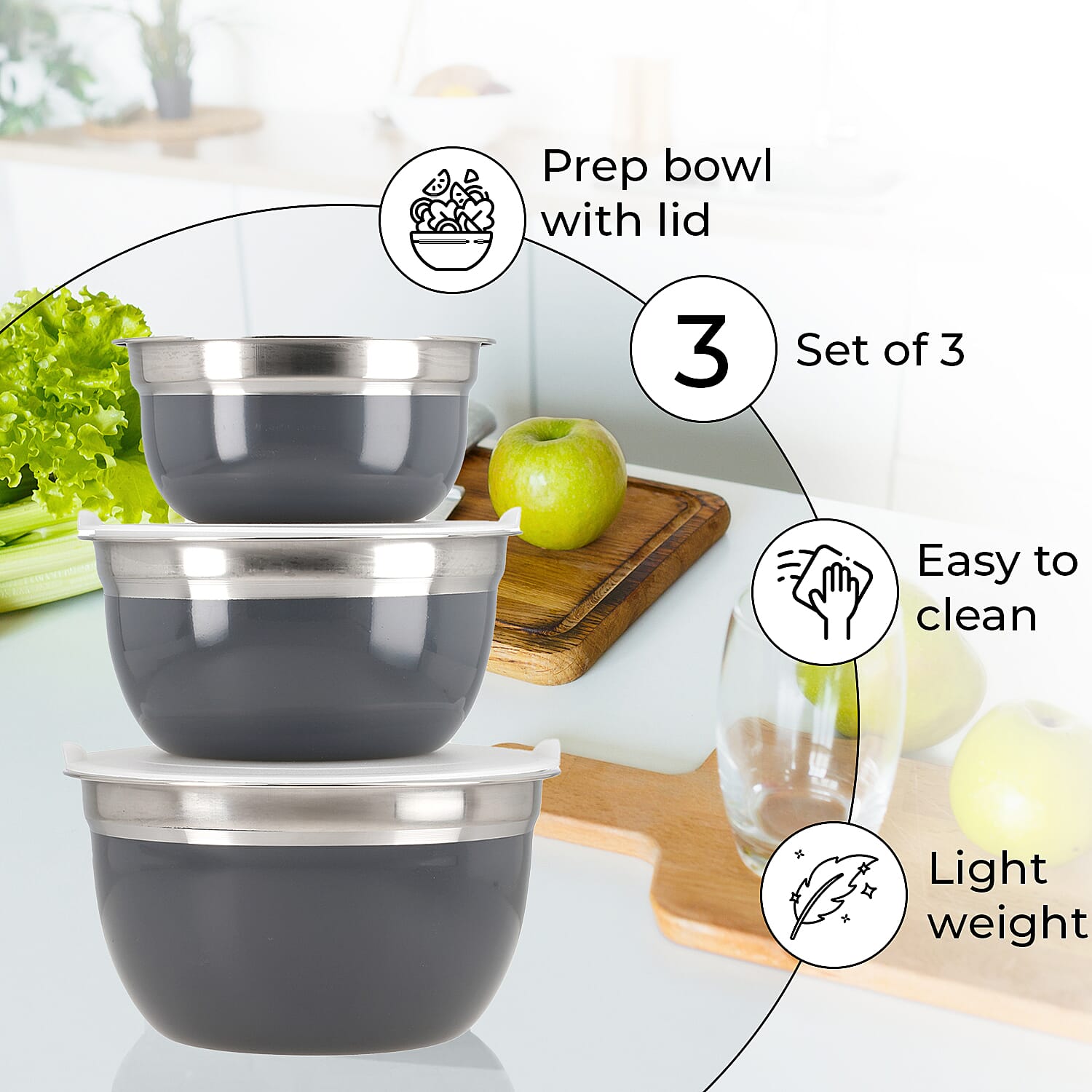 Set of 3 Stainless Steel Bowl with inside Plastic lid 7561592 2