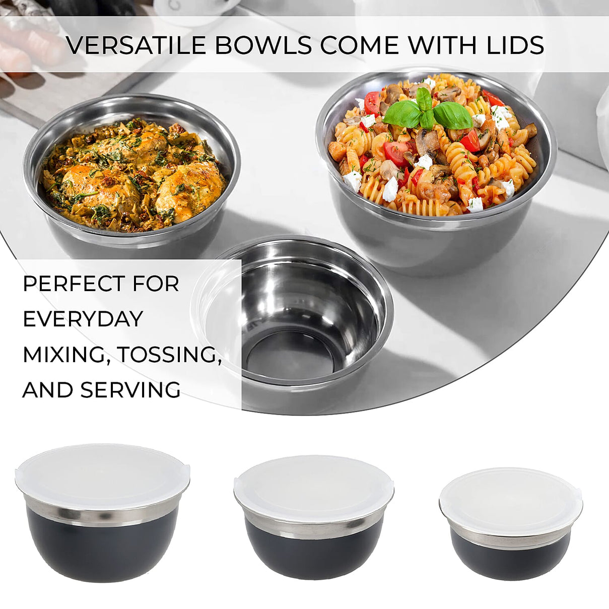 Set of 3 Stainless Steel Bowl with inside Plastic lid 7561592 3