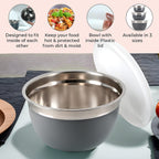 Set of 3 Stainless Steel Bowl with Plastic Lid - Grey