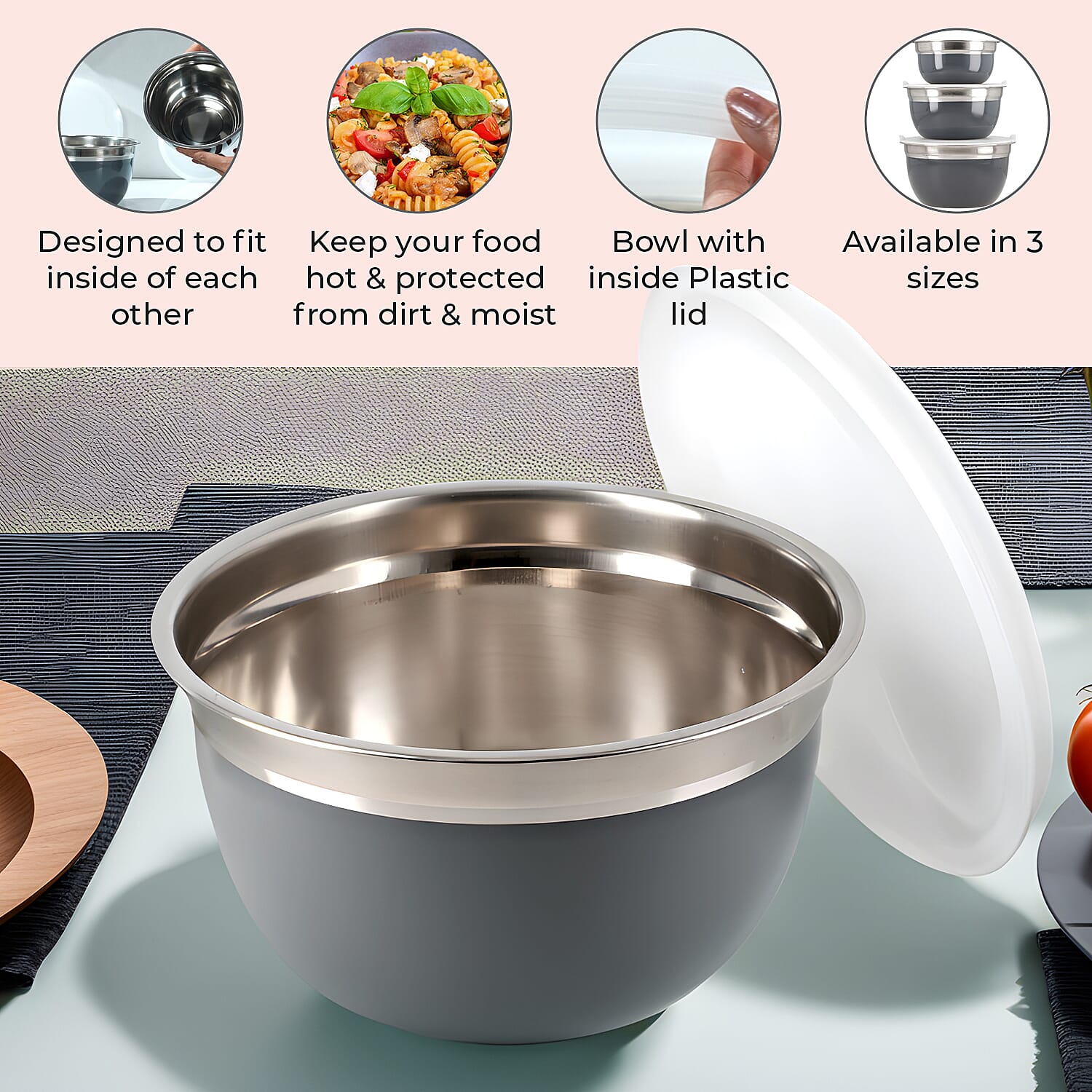 Set of 3 Stainless Steel Bowl with inside Plastic lid 7561592 4